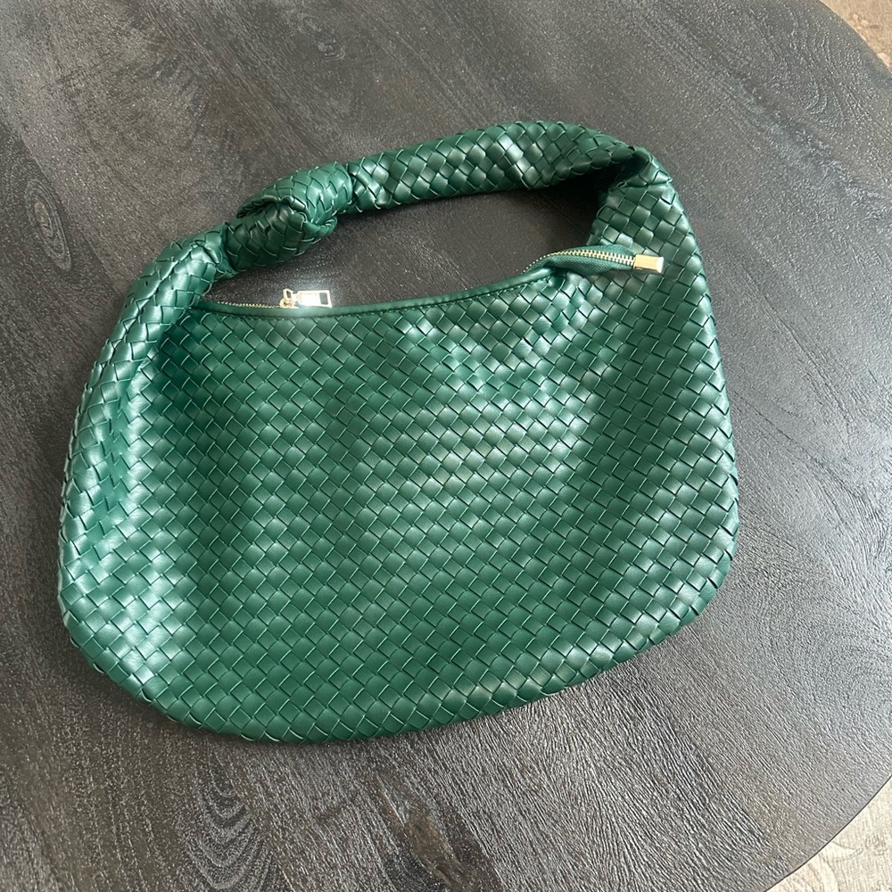 Green Woven Leather Hobo Bag